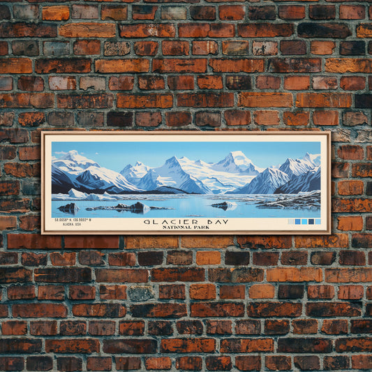 Glacier Bay National Park Panoramic Alaska Travel Art, National Park Print, Minimalist Travel Art, Subdued Watercolor Painting Panoramic