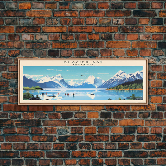 Glacier Bay National Park Panoramic Alaska Travel Art, National Park Print, Minimalist Travel Art, Subdued Watercolor Painting Panoramic