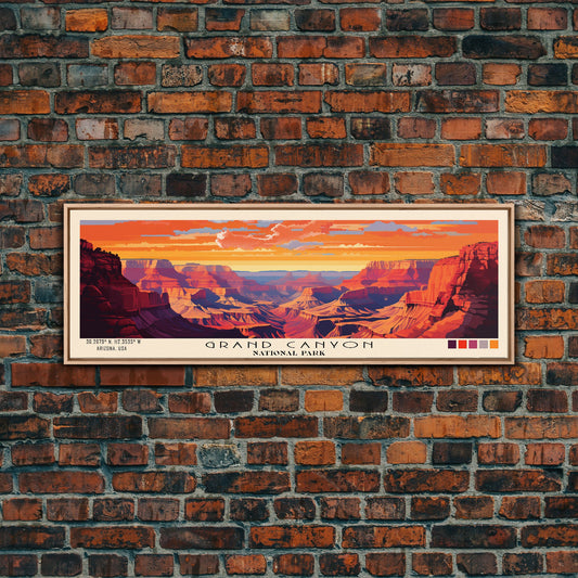 Grand Canyon National Park Panoramic Arizona Travel Art, National Park Print, Minimalist Travel Art, Subdued Watercolor Painting Panoramic