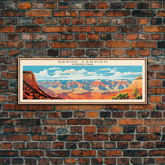 Grand Canyon National Park Panoramic Arizona Travel Art, National Park Print, Minimalist Travel Art, Subdued Watercolor Painting Panoramic