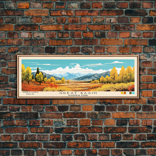 Great Basin National Park Panoramic Nevada Travel Art, National Park Print, Minimalist Travel Art, Subdued Watercolor Painting Panoramic