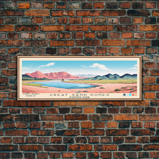 Great Sand Dunes National Park Panoramic Travel Art, National Park Print, Minimalist Travel Art, Subdued Watercolor Painting Panoramic