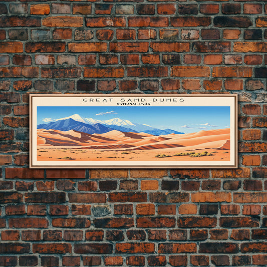Great Sand Dunes National Park Panoramic Travel Art, National Park Print, Minimalist Travel Art, Subdued Watercolor Painting Panoramic