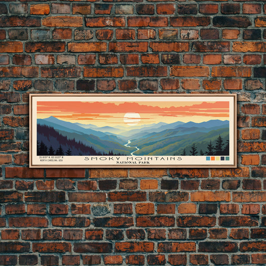 Great Smoky Mountains National Park Panoramic Travel Art, National Park Print, Minimalist Travel Art, Subdued Watercolor Painting Panoramic