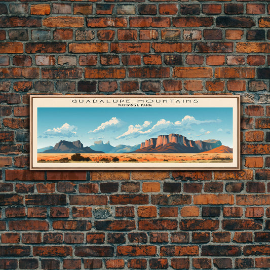 Guadalupe Mountains National Park Panoramic Travel Art, National Park Print, Minimalist Travel Art, Subdued Watercolor Painting Panoramic