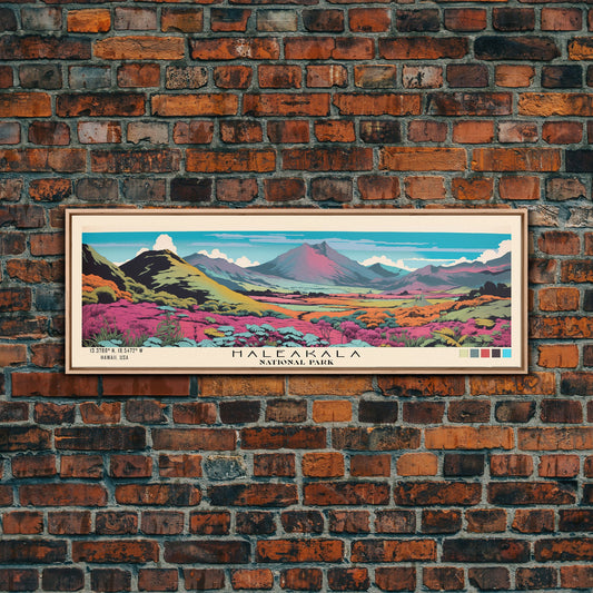 Haleakala National Park Panoramic Hawaii Travel Art, National Park Print, Minimalist Travel Art, Subdued Watercolor Painting Panoramic