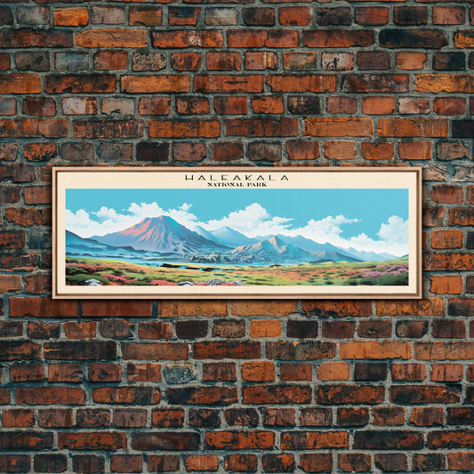 Haleakala National Park Panoramic Hawaii Travel Art, National Park Print, Minimalist Travel Art, Subdued Watercolor Painting Panoramic
