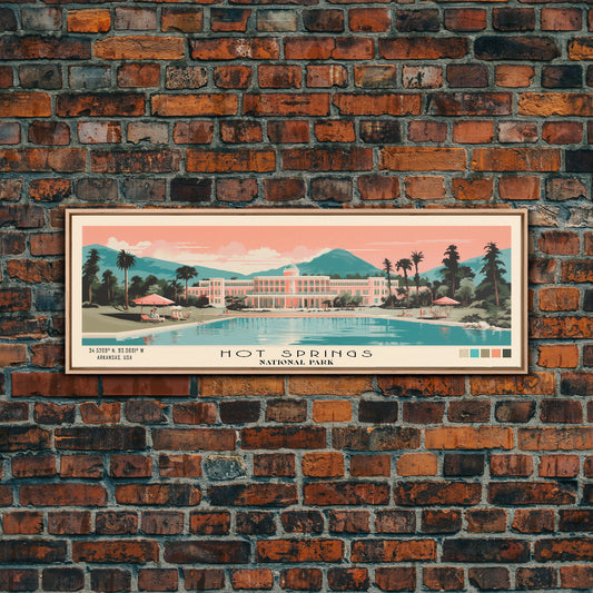 Hot Springs National Park Panoramic Arkansas Travel Art, National Park Print, Minimalist Travel Art, Subdued Watercolor Painting Panoramic
