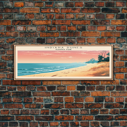 Indiana Dunes National Park Panoramic Indiana Travel Art, National Park Print, Minimalist Travel Art, Subdued Watercolor Painting Panoramic