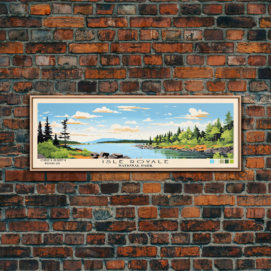 Isle Royale National Park Panoramic Michigan Travel Art, National Park Print, Minimalist Travel Art, Subdued Watercolor Painting Panoramic