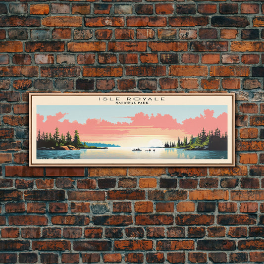 Isle Royale National Park Panoramic Michigan Travel Art, National Park Print, Minimalist Travel Art, Subdued Watercolor Painting Panoramic