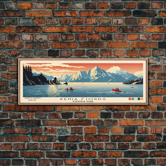 Kenai Fjords National Park Panoramic Alaska Travel Art, National Park Print, Minimalist Travel Art, Subdued Watercolor Painting Panoramic