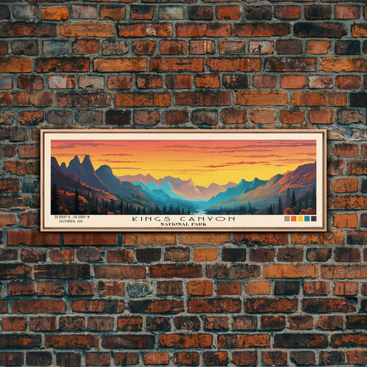 Kings Canyon National Park Panoramic Travel Art, National Park Print, Minimalist Travel Art, Subdued Watercolor Painting Panoramic