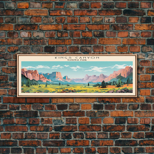 Kings Canyon National Park Panoramic Travel Art, National Park Print, Minimalist Travel Art, Subdued Watercolor Painting Panoramic