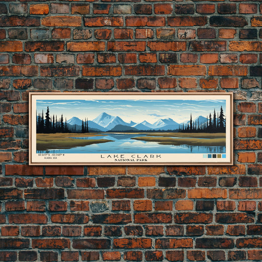 Lake Clark National Park Panoramic Alaska Travel Art, National Park Print, Minimalist Travel Art, Subdued Watercolor Painting Panoramic