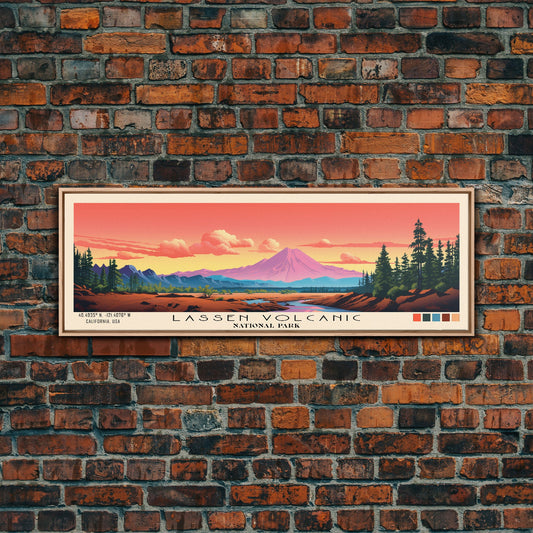Lassen Volcanic National Park Panoramic Travel Art, National Park Print, Minimalist Travel Art, Subdued Watercolor Painting Panoramic