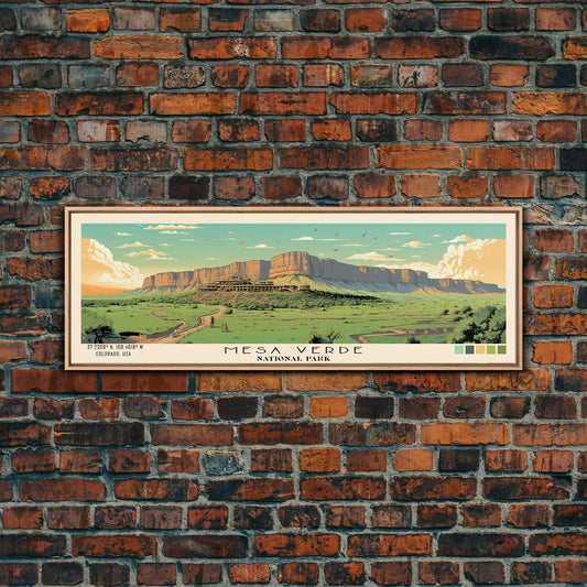 Mesa Verde National Park Panoramic Colorado Travel Art, National Park Print, Minimalist Travel Art, Subdued Watercolor Painting Panoramic