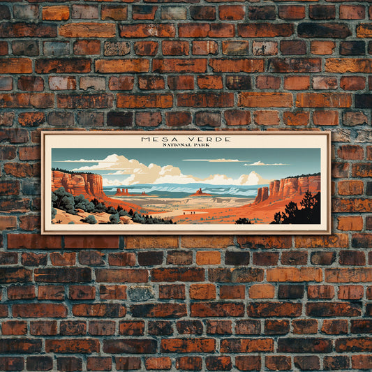 Mesa Verde National Park Panoramic Colorado Travel Art, National Park Print, Minimalist Travel Art, Subdued Watercolor Painting Panoramic