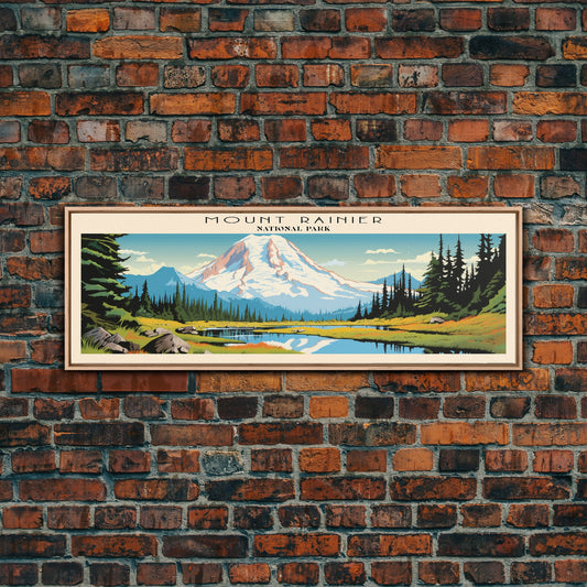 Mount Rainier National Park Panoramic Travel Art, National Park Print, Minimalist Travel Art, Subdued Watercolor Painting Panoramic