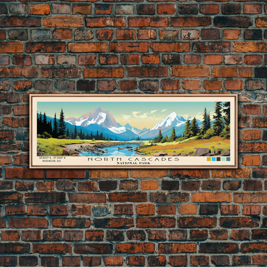 North Cascades National Park Panoramic Travel Art, National Park Print, Minimalist Travel Art, Subdued Watercolor Painting Panoramic