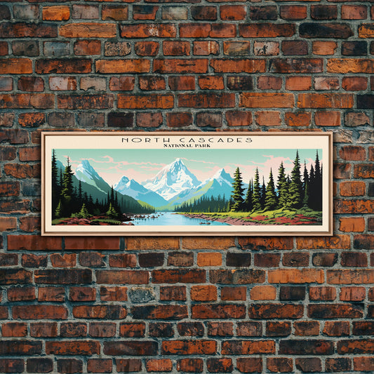 North Cascades National Park Panoramic Travel Art, National Park Print, Minimalist Travel Art, Subdued Watercolor Painting Panoramic