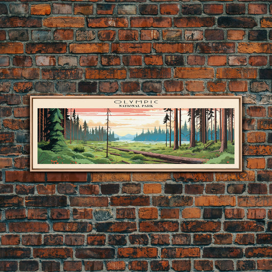 Olympic National Park Panoramic Washington Travel Art, National Park Print, Minimalist Travel Art, Subdued Watercolor Painting Panoramic