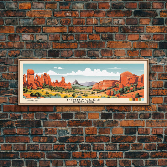 Pinnacles  National Park Panoramic California Travel Art, National Park Print, Minimalist Travel Art, Subdued Watercolor Painting Panoramic