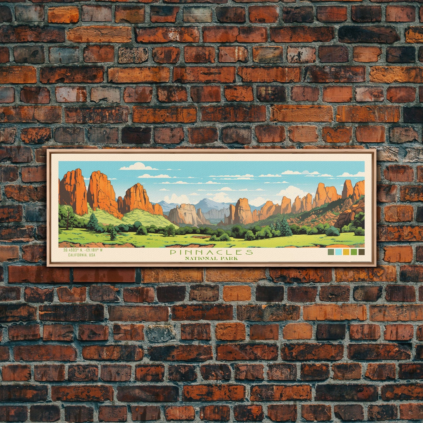 Pinnacles National Park Panoramic Califorrnia Travel Art, National Park Print, Minimalist Travel Art, Midcentury Modern Style Landscape