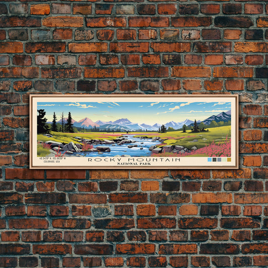 Rocky Mountain National Park Panoramic Travel Art, National Park Print, Minimalist Travel Art, Subdued Watercolor Painting Panoramic