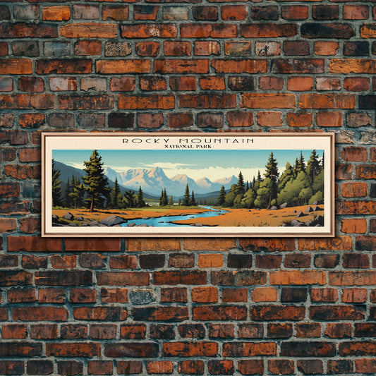 Rocky Mountain National Park Panoramic Travel Art, National Park Print, Minimalist Travel Art, Subdued Watercolor Painting Panoramic