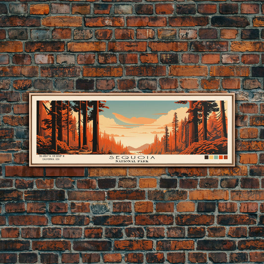 Sequoia National Park Panoramic California Travel Art, National Park Print, Minimalist Travel Art, Subdued Watercolor Painting Panoramic