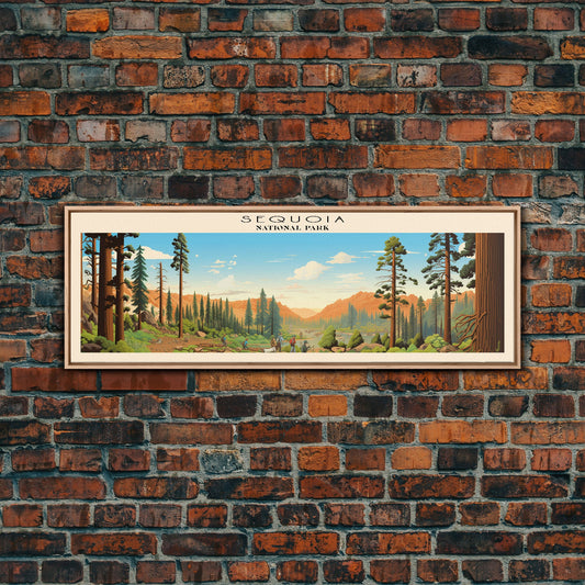 Sequoia National Park Panoramic California Travel Art, National Park Print, Minimalist Travel Art, Subdued Watercolor Painting Panoramic