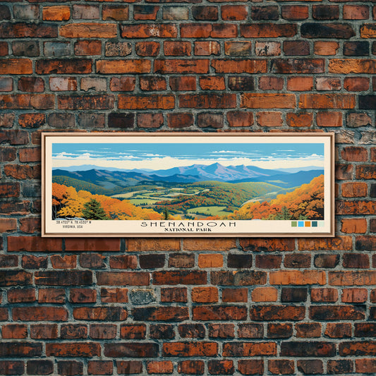 Shenandoah National Park Panoramic Virginia Travel Art, National Park Print, Minimalist Travel Art, Subdued Watercolor Painting Panoramic