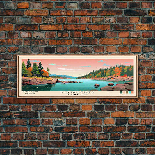 Voyageurs National Park Panoramic Minnesota Travel Art, National Park Print, Minimalist Travel Art, Subdued Watercolor Painting Panoramic
