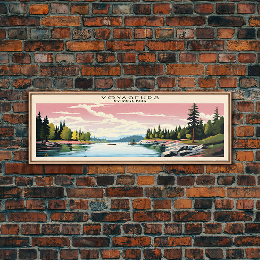 Voyageurs National Park Panoramic Minnesota Travel Art, National Park Print, Minimalist Travel Art, Subdued Watercolor Painting Panoramic