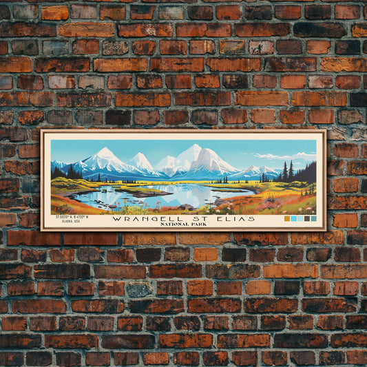 Wrangell St. Elias National Park Panoramic Travel Art, National Park Print, Minimalist Travel Art, Subdued Watercolor Painting Panoramic