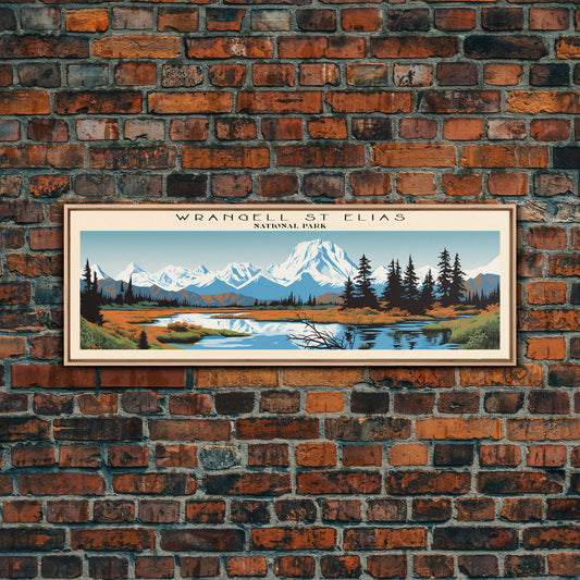 Wrangell St. Elias National Park Panoramic Travel Art, National Park Print, Minimalist Travel Art, Subdued Watercolor Painting Panoramic