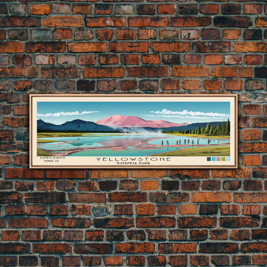 Yellowstone National Park Panoramic Wyoming Travel Art, National Park Print, Minimalist Travel Art, Subdued Watercolor Painting Panoramic