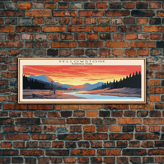 Yellowstone National Park Panoramic Wyoming Travel Art, National Park Print, Minimalist Travel Art, Subdued Watercolor Painting Panoramic