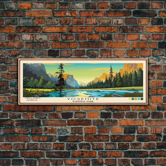 Yosemite National Park Panoramic California Travel Art, National Park Print, Minimalist Travel Art, Subdued Watercolor Painting Panoramic