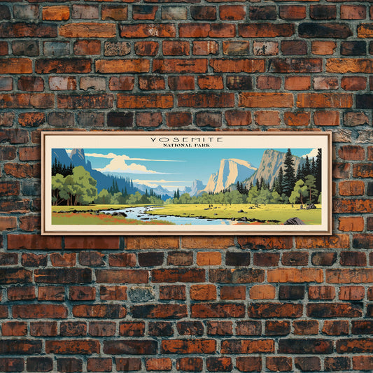 Yosemite National Park Panoramic California Travel Art, National Park Print, Minimalist Travel Art, Subdued Watercolor Painting Panoramic