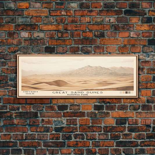 Great Sand Dunes National Park Panoramic Travel Art, National Park Print, Minimalist Travel Art, Subdued Watercolor Painting Panoramic