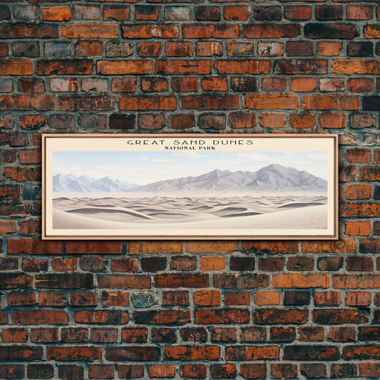 Great Sand Dunes National Park Panoramic Travel Art, National Park Print, Minimalist Travel Art, Subdued Watercolor Painting Panoramic