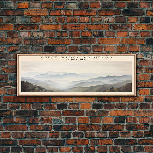 Great Smoky Mountains National Park Panoramic Travel Art, National Park Print, Minimalist Travel Art, Subdued Watercolor Painting Panoramic