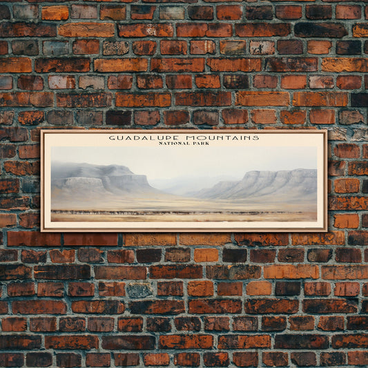 Guadalupe Mountains National Park Panoramic Travel Art, National Park Print, Minimalist Travel Art, Subdued Watercolor Painting Panoramic