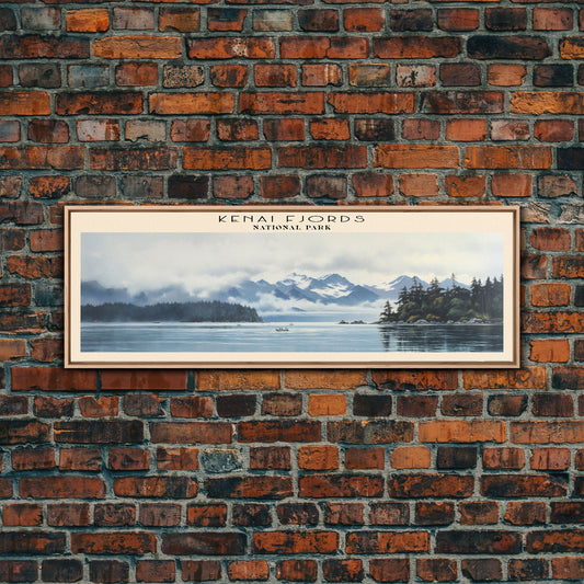 Kenai Fjords National Park Panoramic Alaska Travel Art, National Park Print, Minimalist Travel Art, Subdued Watercolor Painting Panoramic