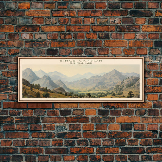 Kings Canyon National Park Panoramic Travel Art, National Park Print, Minimalist Travel Art, Subdued Watercolor Painting Panoramic