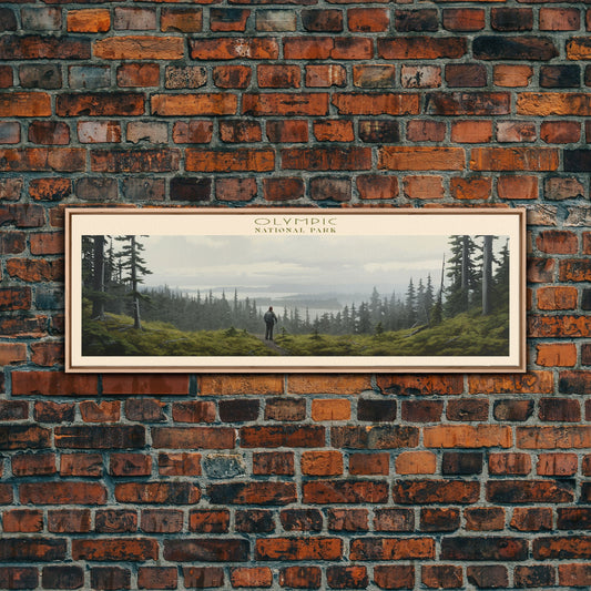 Olympic National Park Panoramic Washington Travel Art, National Park Print, Minimalist Travel Art, Subdued Watercolor Painting Panoramic