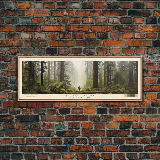 Redwood National Park Panoramic California Travel Art, National Park Print, Minimalist Travel Art, Subdued Watercolor Painting Panoramic