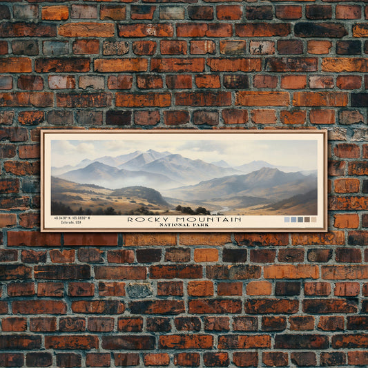 Rocky Mountain National Park Panoramic Travel Art, National Park Print, Minimalist Travel Art, Subdued Watercolor Painting Panoramic